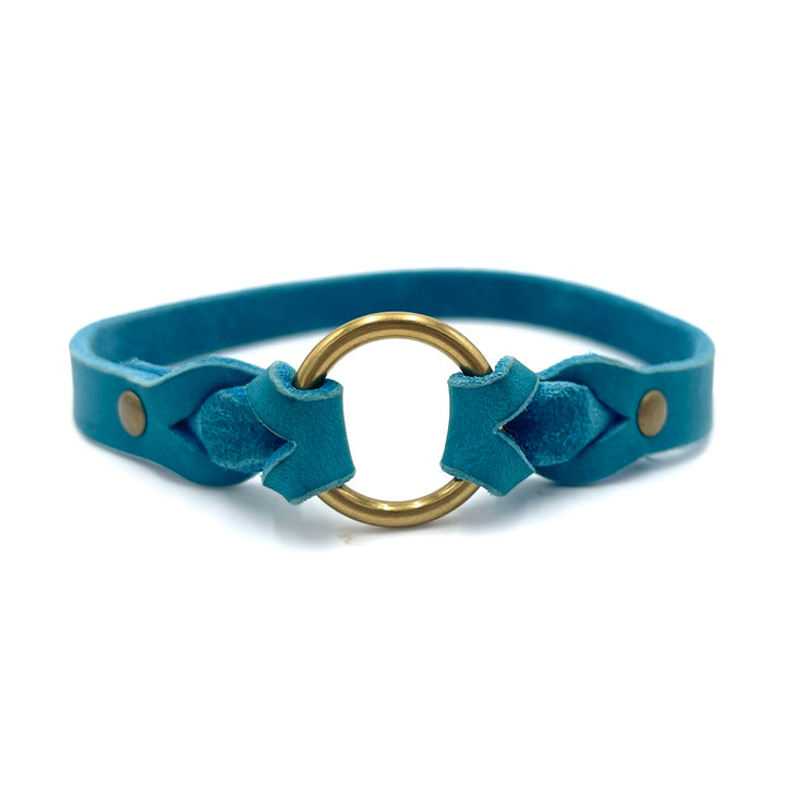 Halsband aus Fettleder für die Steuermarke / Namensmarke in Türkis