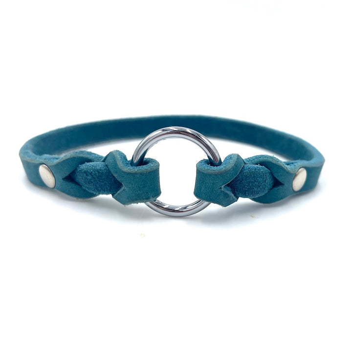 Halsband aus Fettleder für die Steuermarke / Namensmarke in Türkis