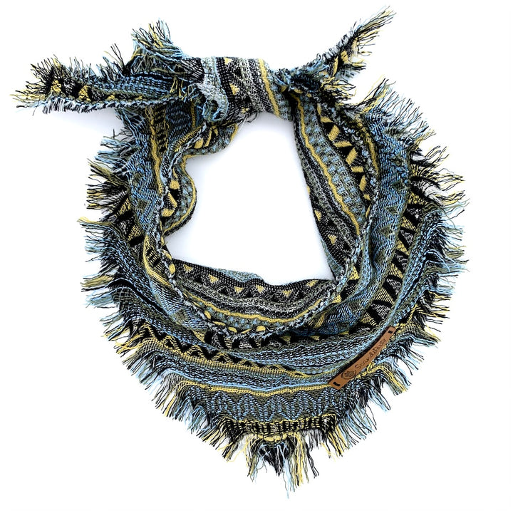 Hunde Fransentuch Halstuch für den Hund Boho Ethno Blau
