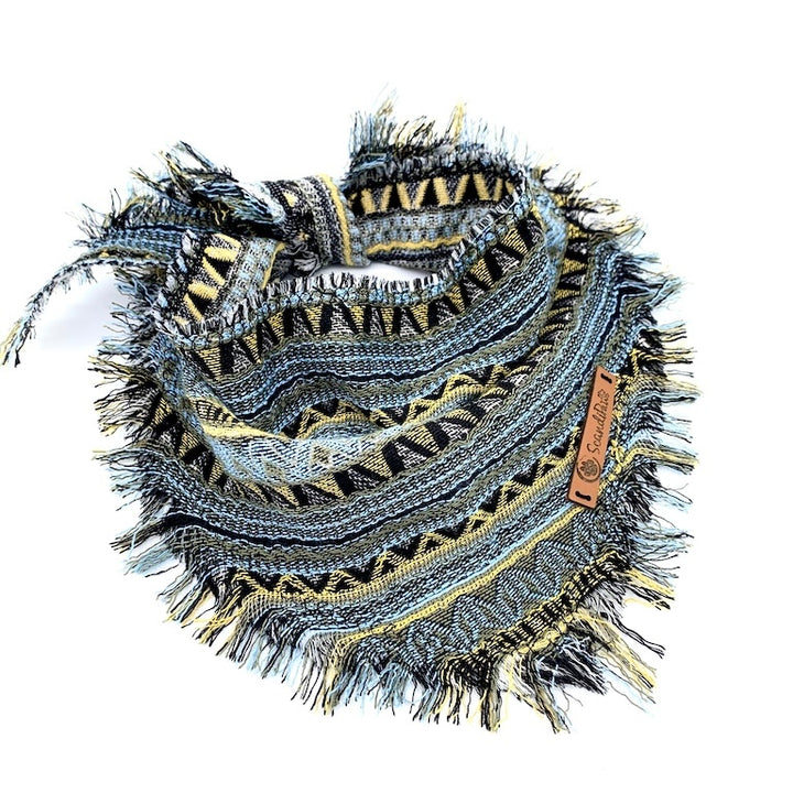 Hunde Fransentuch Halstuch für den Hund Boho Ethno Blau