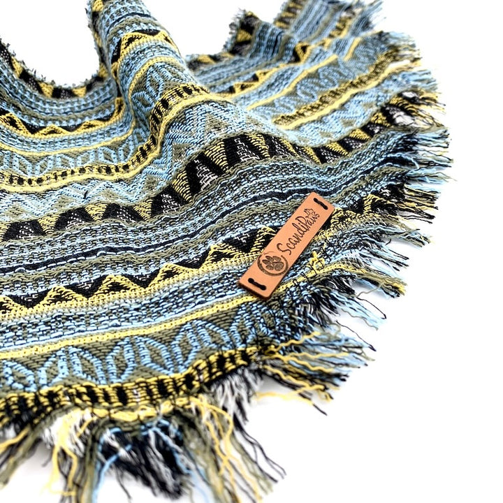 Hunde Fransentuch Halstuch für den Hund Boho Ethno Blau