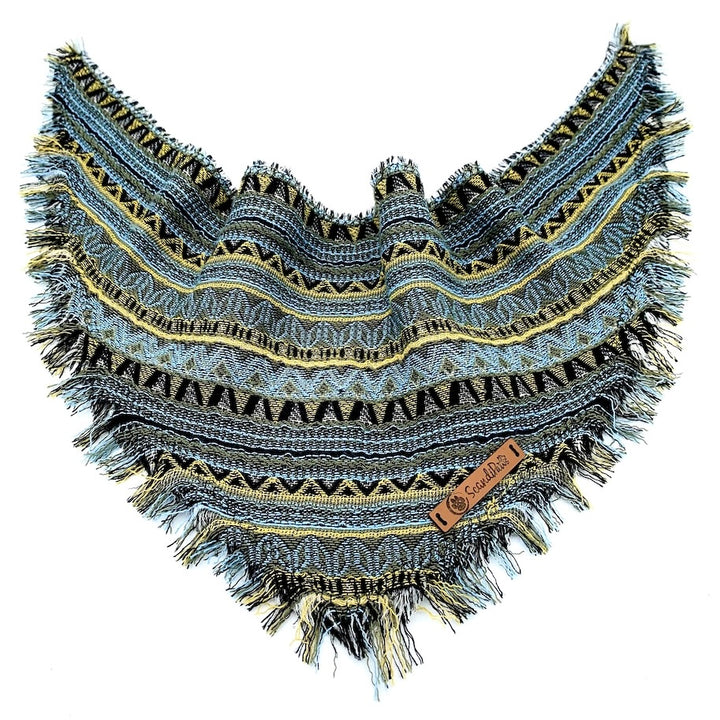 Hunde Fransentuch Halstuch für den Hund Boho Ethno Blau