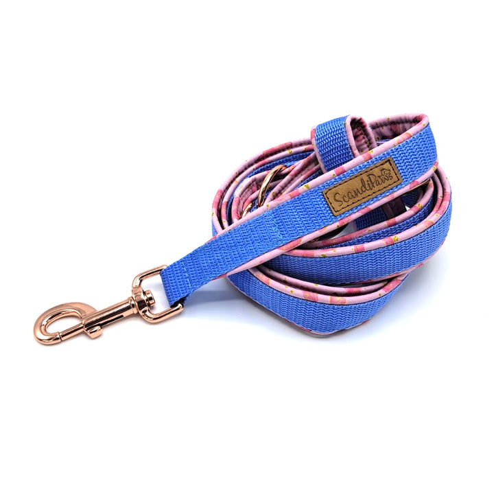 Hundeleine Softshell 3-fach verstellbar aus Softshell von ScandiPaws Hugs and Kisses blau Rosa Rosegold