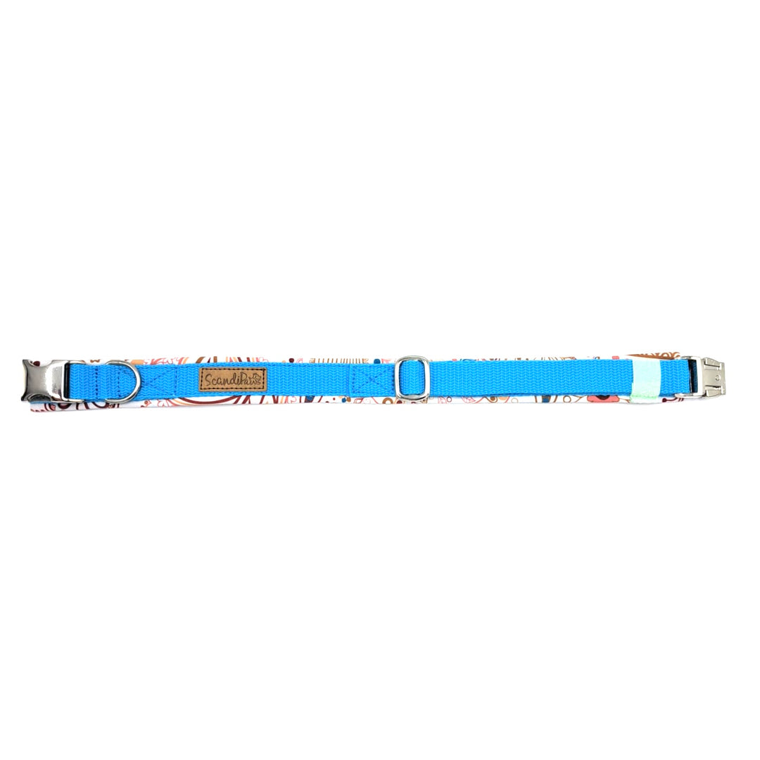 Hochwertiges Hundehalsband aus robustem Material, verstellbar und komfortabel, ideal für Spaziergänge und Sicherheit, in modernem Design. Hunde Halsband Aqua Boho Blau Blue