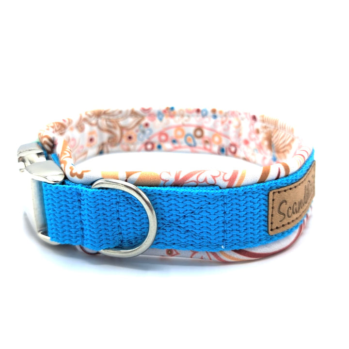 Hochwertiges Hundehalsband aus robustem Material, verstellbar und komfortabel, ideal für Spaziergänge und Sicherheit, in modernem Design. Hunde Halsband Aqua Boho Blau Blue