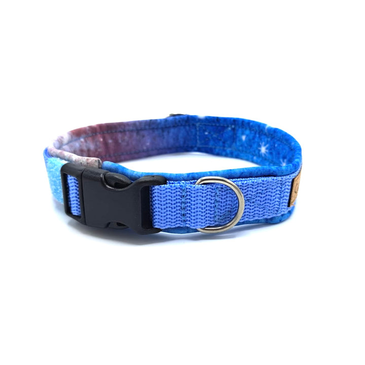 Hundehalsband aus robustem Material, verstellbar und komfortabel. Hunde Halsband Aqua  Blau Blue Silber Galaxy
