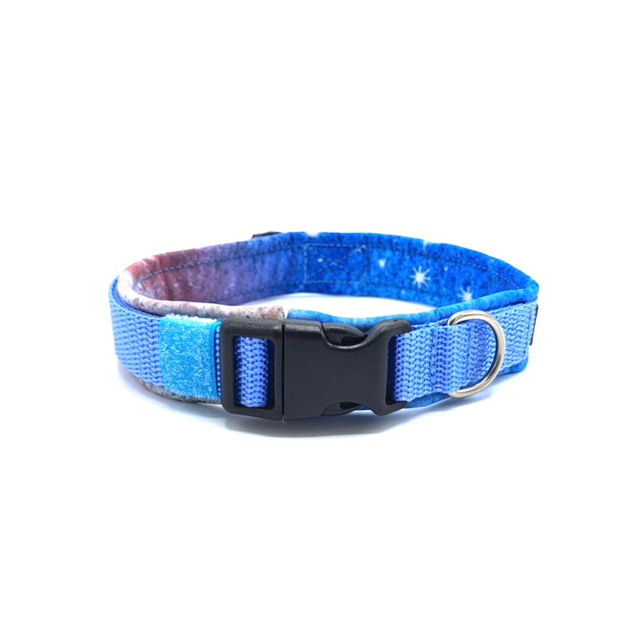 Hochwertiges Hundehalsband aus robustem Material, verstellbar und komfortabel. Hunde Halsband Aqua  Blau Blue Silber Galaxy