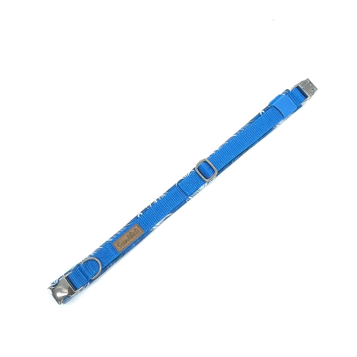 Hochwertiges Hundehalsband aus robustem Material, verstellbar und komfortabel, ideal für Spaziergänge und Sicherheit, in modernem Design. Hunde Halsband Aqua  Blau Blue Silber Feder Feather