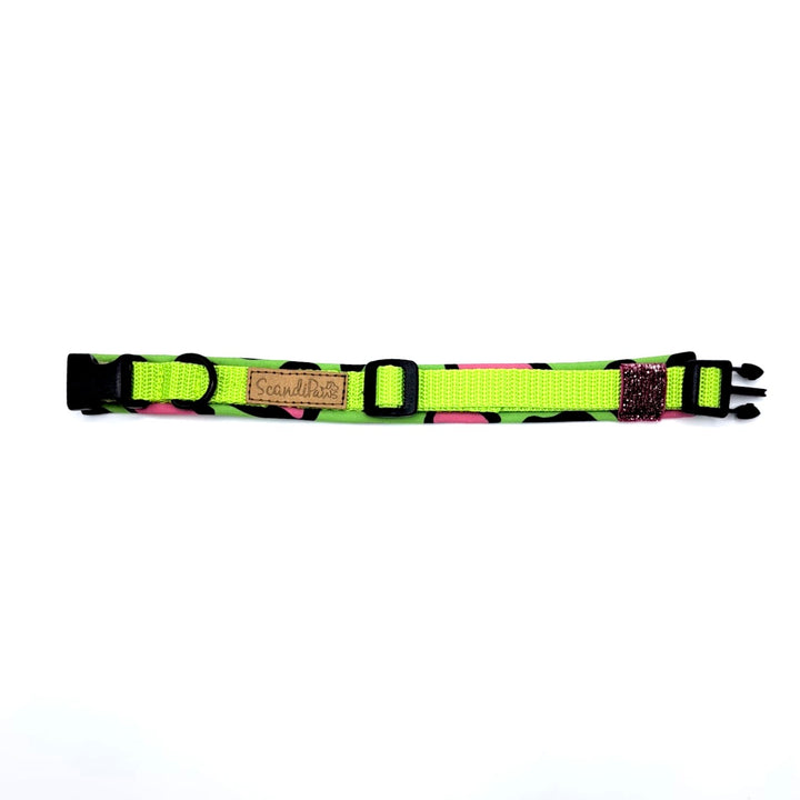 Hundehalsband aus robustem Material, verstellbar und komfortabel. Hunde Halsband Neon style Lemon pink schwarz grün