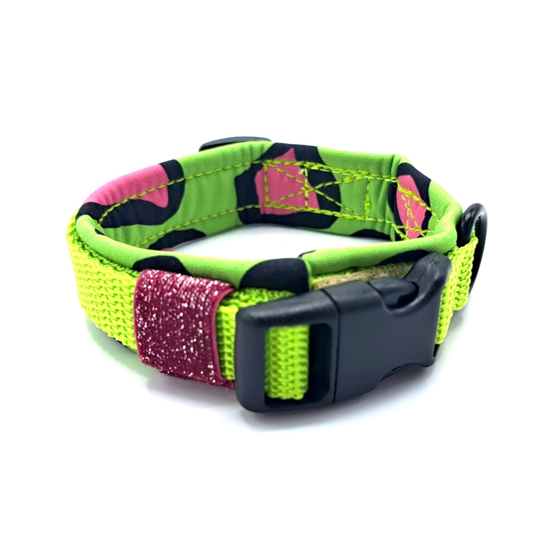 Hundehalsband aus robustem Material, verstellbar und komfortabel. Hunde Halsband Neon style Lemon pink schwarz grün