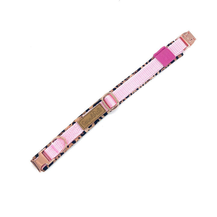 Hundehalsband aus robustem Material, verstellbar und komfortabel. Hunde Halsband hold dog Glamour rosa Leopard Leo Roségold pink