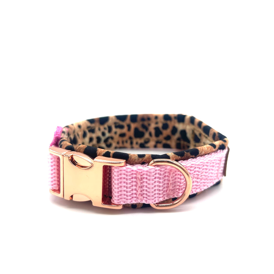Hundehalsband aus robustem Material, verstellbar und komfortabel. Hunde Halsband hold dog Glamour rosa Leopard Leo Roségold pink