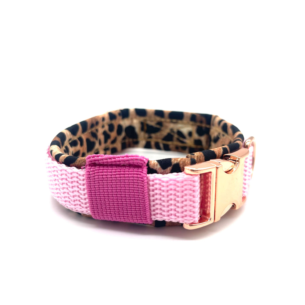Hundehalsband aus robustem Material, verstellbar und komfortabel. Hunde Halsband hold dog Glamour rosa Leopard Leo Roségold pink