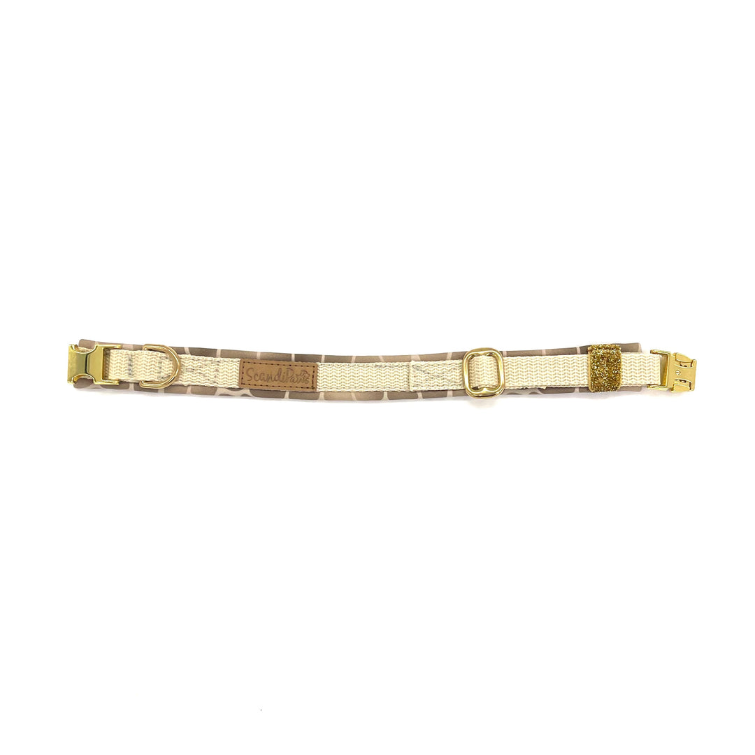 Hundehalsband aus robustem Material, verstellbar und komfortabel. Hunde Halsband golden giraffe