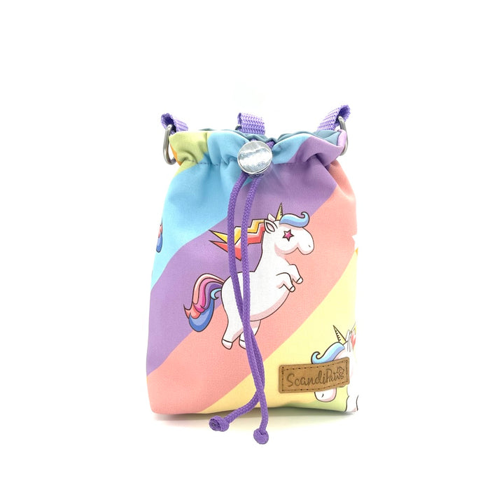 Hunde Leckerlibeutel Goodiebag und Futterbeutel für Unterwegs. Ob beim Gassi, Spaziergänge oder Hundetraining Einhorn unicorn lila rosa gelb blau