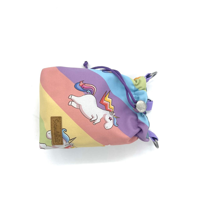 Hunde Leckerlibeutel Goodiebag und Futterbeutel für Unterwegs. Ob beim Gassi, Spaziergänge oder Hundetraining Einhorn unicorn lila rosa gelb blau