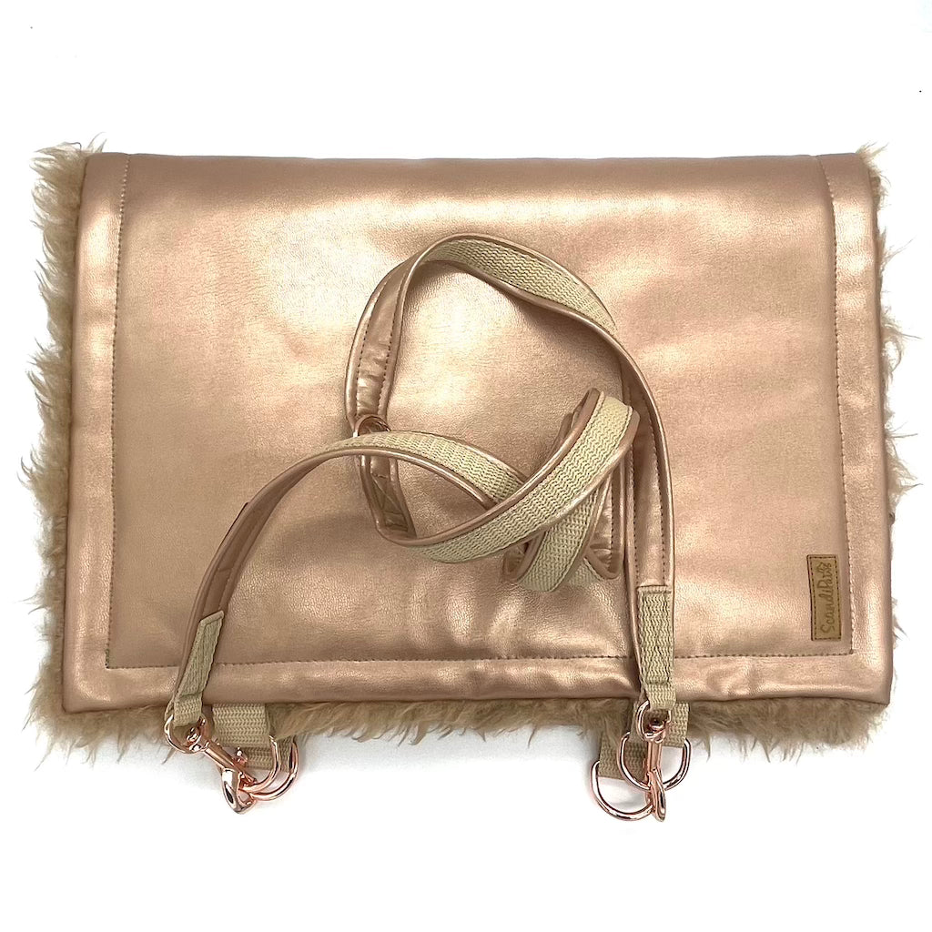 Reisedecke Hundedecke Decke für den Hund Rosegold Metallic zum umhängen inkl. Leine