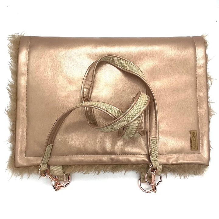 Reisedecke Hundedecke Decke für den Hund Rosegold Metallic zum umhängen inkl. Leine