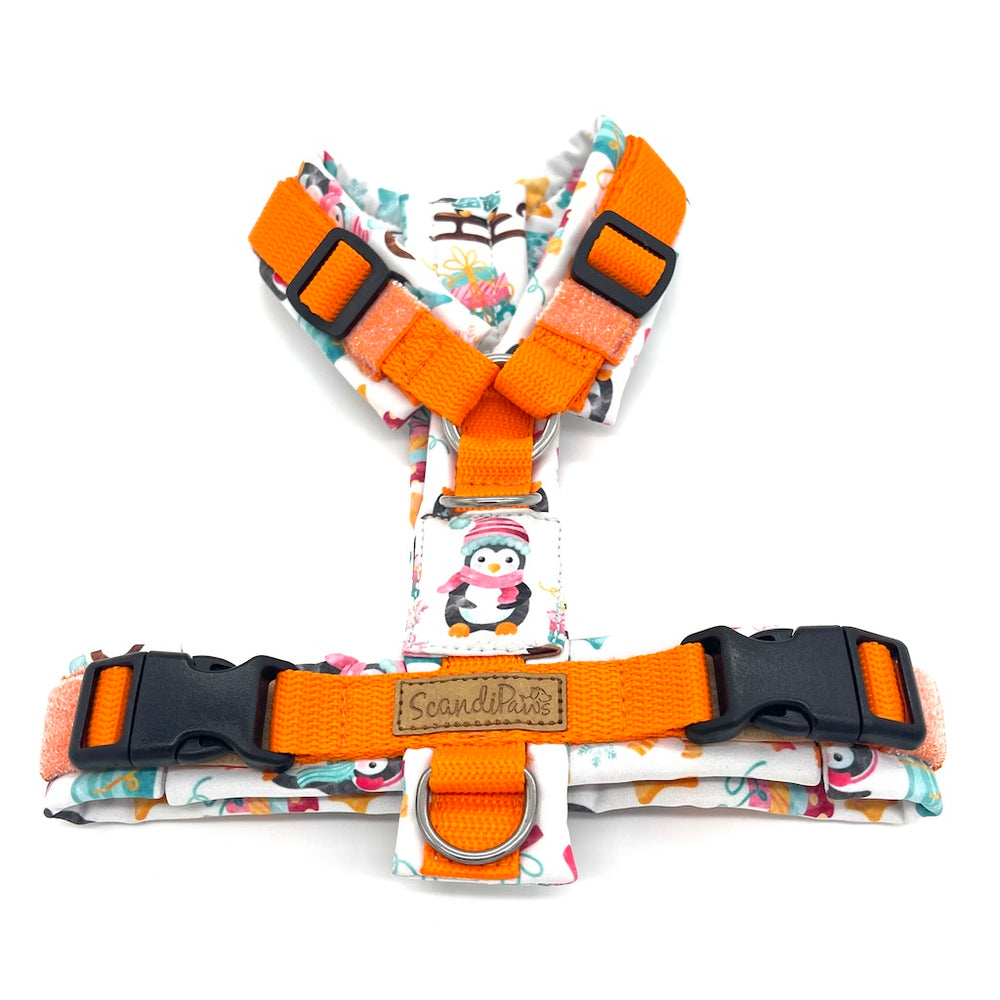 Hundegeschirr Weihnachten Pinguin Orange Schnee Hund Ygeschirr