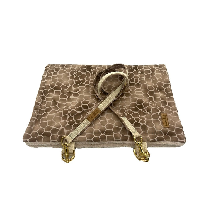 faltbare Hundedecke, Decke für den Hund, Reisedecke, faltbar, tragbar, transportabel, beige Giraffe gold