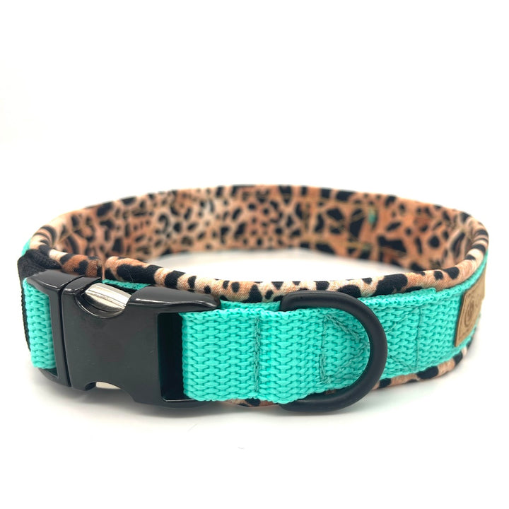 Hochwertiges Hundehalsband aus robustem Material, verstellbar und komfortabel, ideal für Spaziergänge und Sicherheit, in modernem Design. Mint Leopard