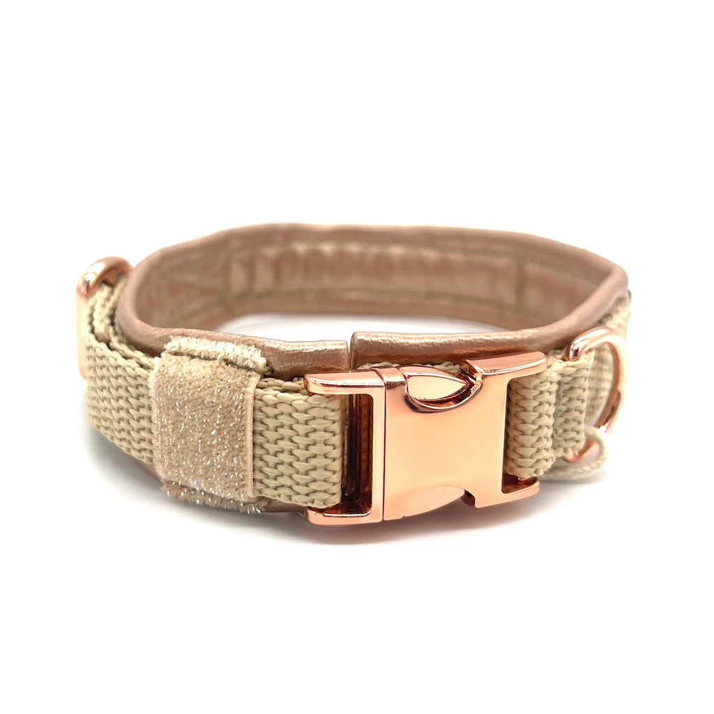 Hochwertiges Hundehalsband aus robustem Material, verstellbar und komfortabel, ideal für Spaziergänge und Sicherheit, in modernem Design. Rosegold Premium Hunde Halsband verstellbar Rose metallic von ScandiPaws