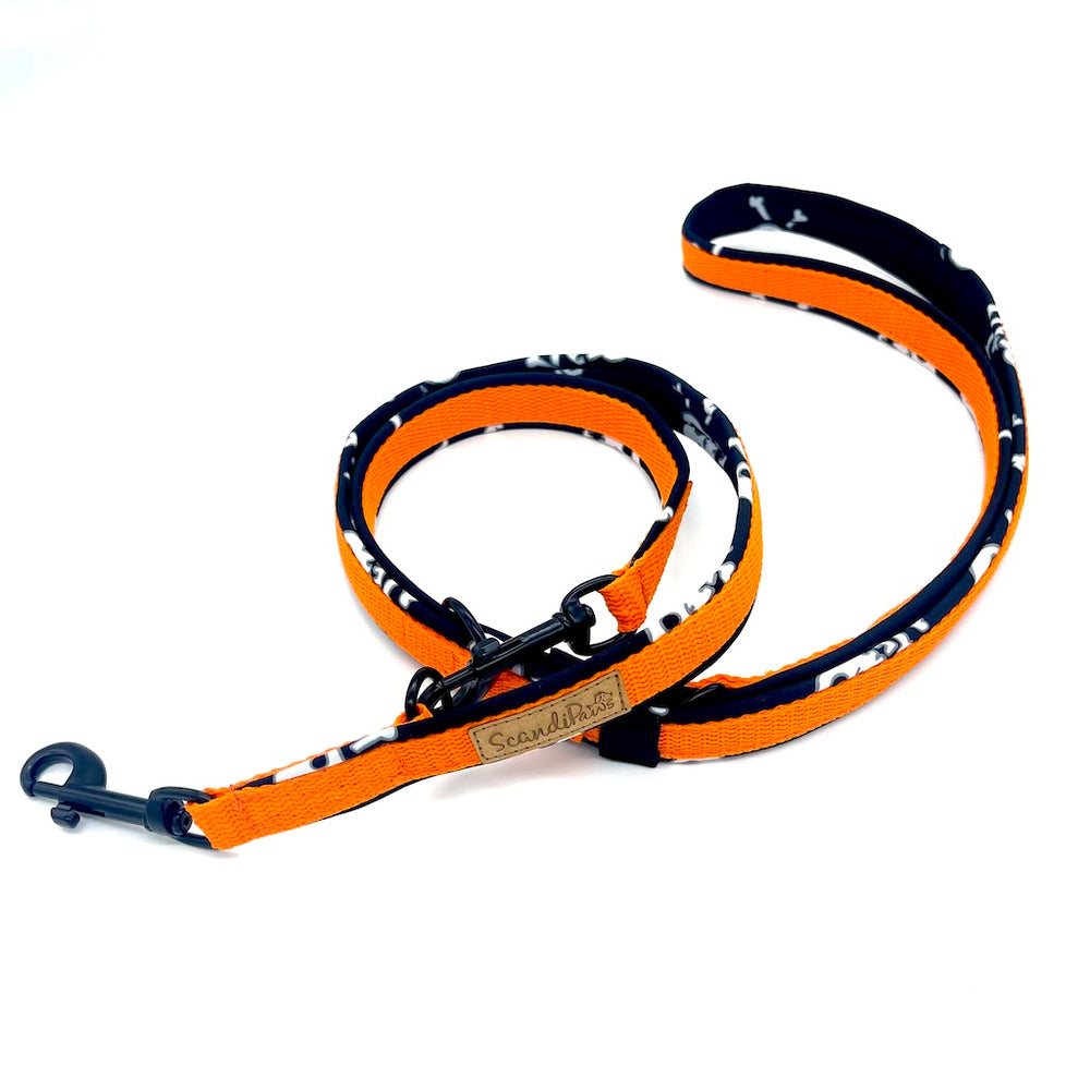 Halloween Hundeleine Orange Schwarz von ScandiPaws Skulls Totenkopf