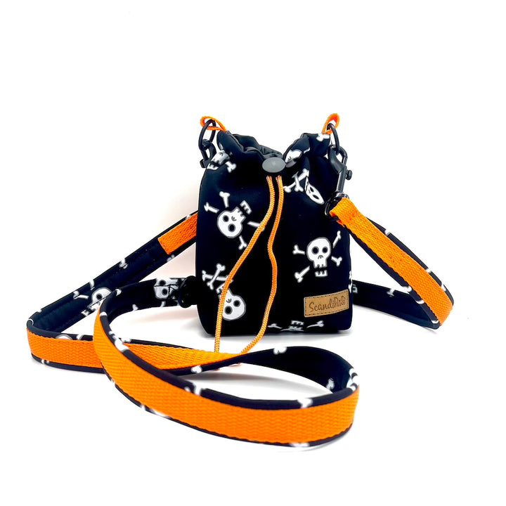 Hunde Leckerlibeutel Orange Henkel Leine Goodiebag Schwarz Skulls Totenkopf