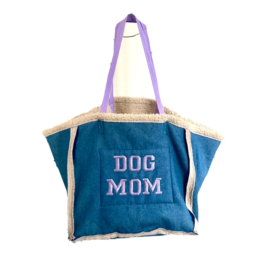 Hundebesitzer DOGMOM Hundemam Wendetasche Shopper Teddy Jeans Lila Flieder