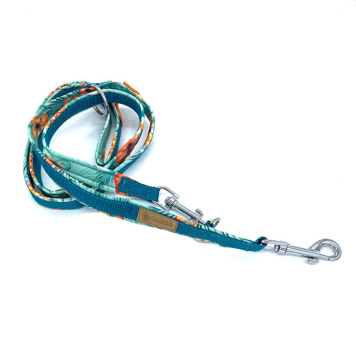 Hundeleine Softshell 3-fach verstellbar aus Softshell von ScandiPaws  Hawaii aloha petol
