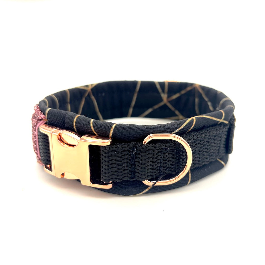Hochwertiges Hundehalsband aus robustem Material, verstellbar und komfortabel, ideal für Spaziergänge und Sicherheit, in modernem Design. fashionline schwarz Rosegold