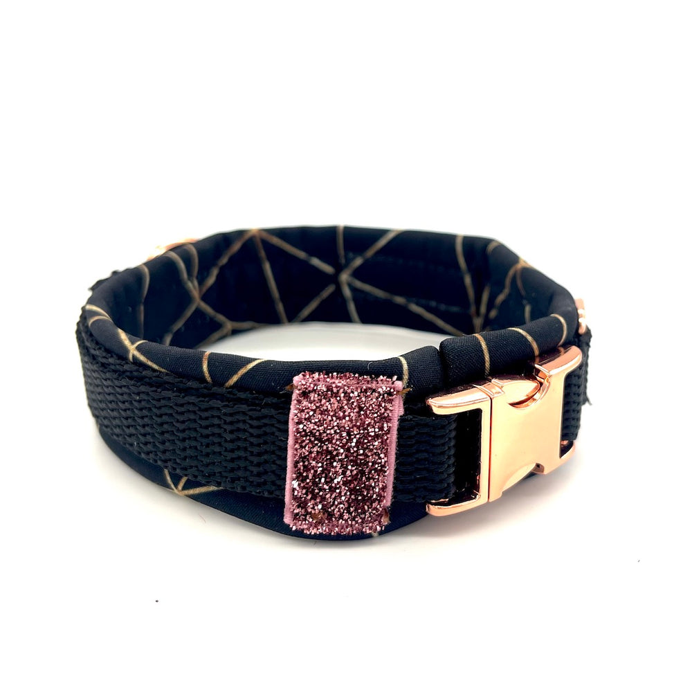 Hochwertiges Hundehalsband aus robustem Material, verstellbar und komfortabel, ideal für Spaziergänge und Sicherheit, in modernem Design. fashionline schwarz Rosegold