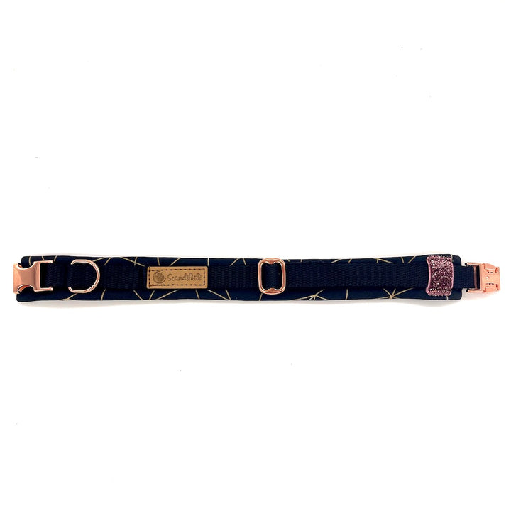Hochwertiges Hundehalsband aus robustem Material, verstellbar und komfortabel, ideal für Spaziergänge und Sicherheit, in modernem Design. fashionline schwarz Rosegold